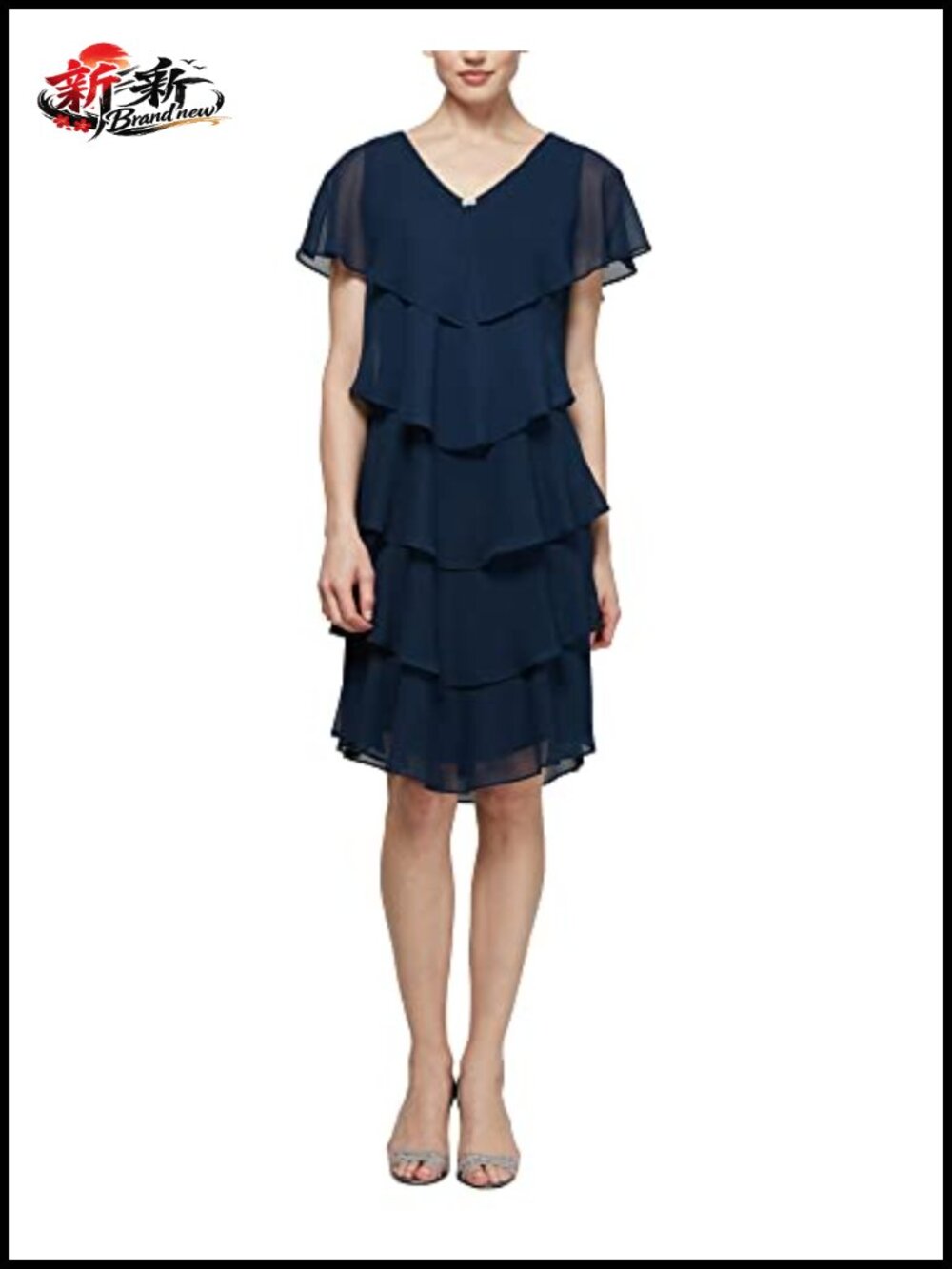 Tiered Chiffon Wedding Guest Dress V-Neck Rhinestone Cocktail Gown